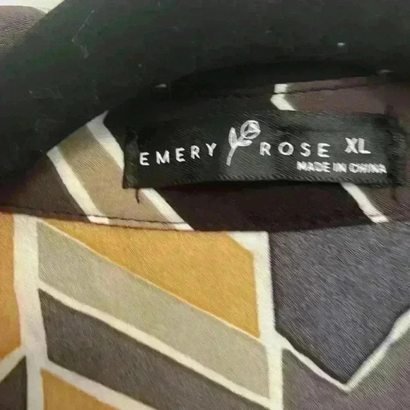 Emery Rose chevron black grey and mustard yellow button up shirt size XL - Picture 2 of 5